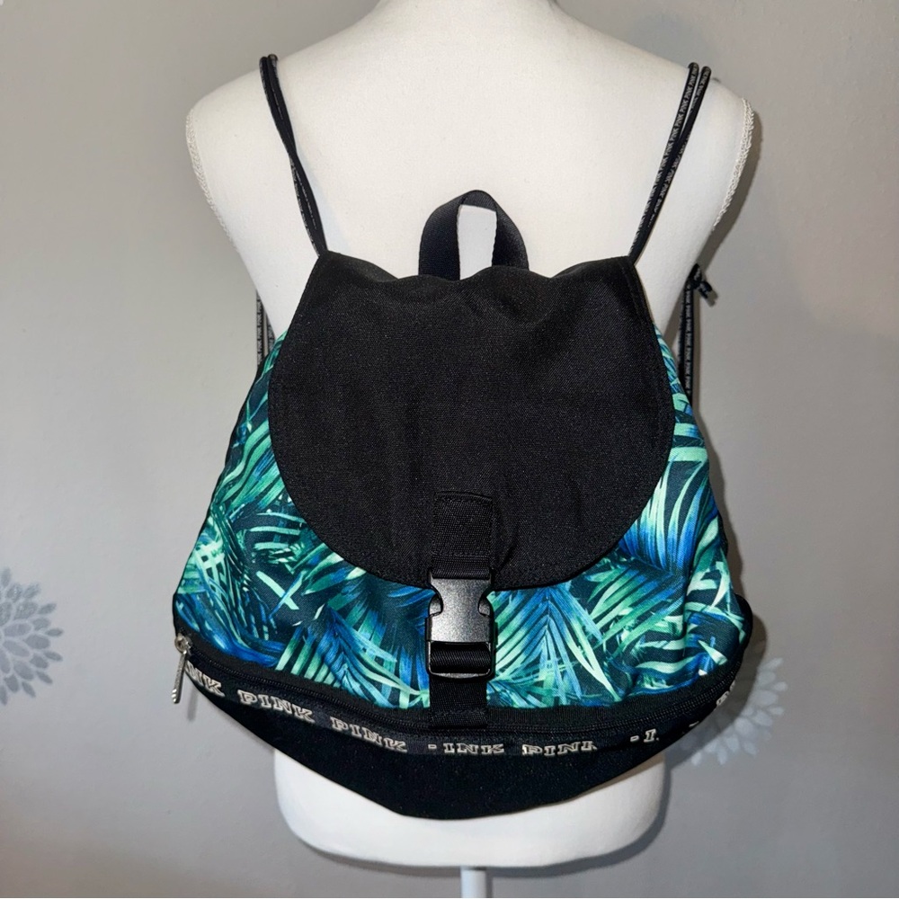 Pink Victoria’s Secret Drawstring Backpack‎ Tropical Black Green Blue